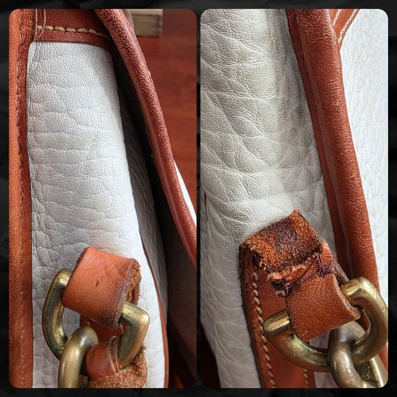 Dooney & Bourke Equestrian Crossbody White Tan Pebbled Leather Bag Vintage 80s - Picture 13 of 16